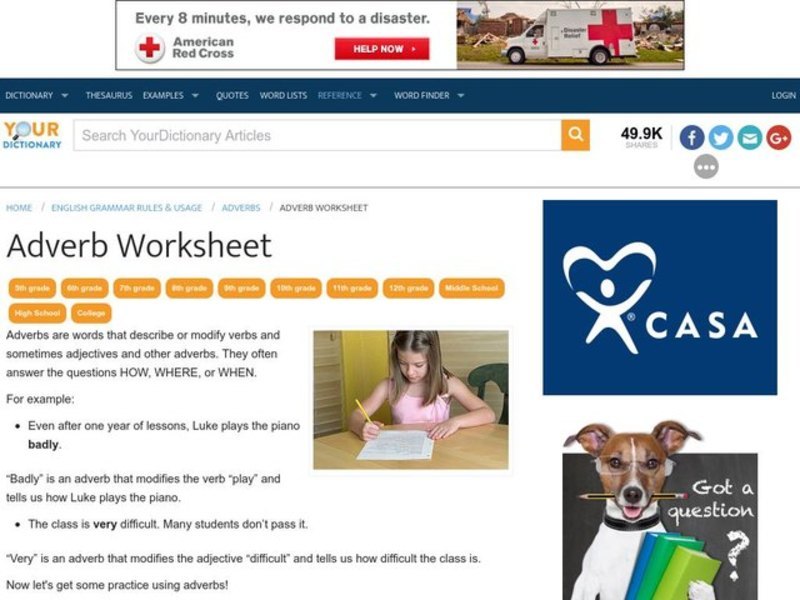 Adverb Worksheet Worksheet