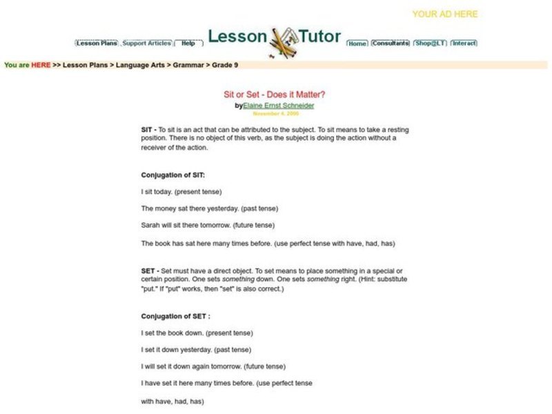 Sit or Set Worksheet