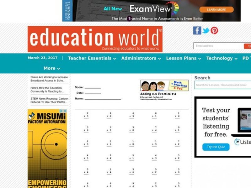 Single Digit Addition Lesson Plan