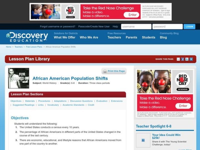 African American Population Shifts Lesson Plan