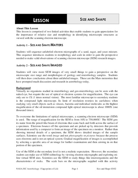 Size and Shape Lesson Plan