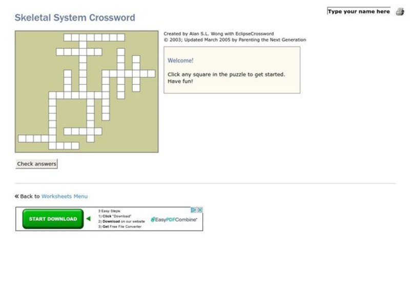Skeletal System Crossword Interactive