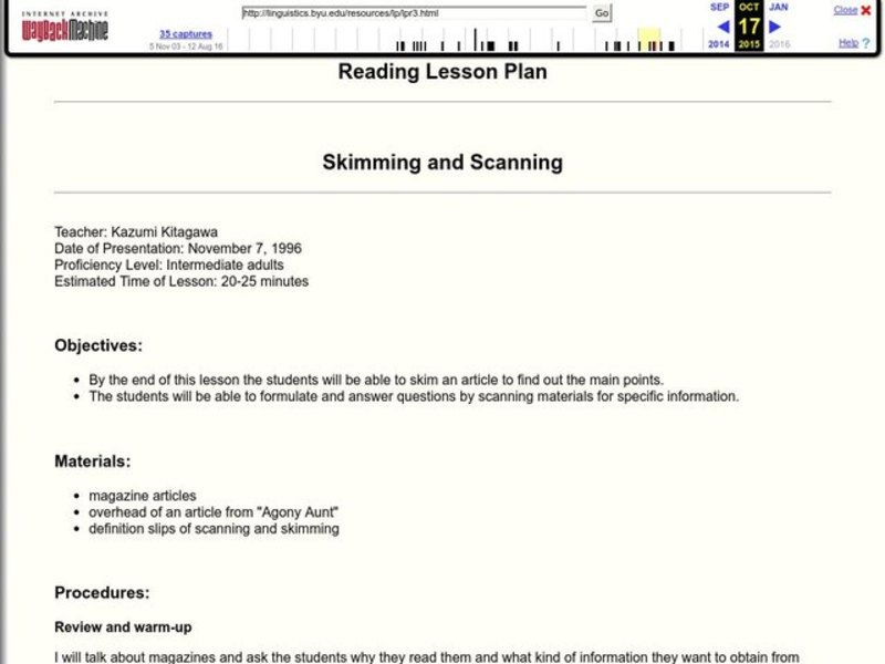 Skimming and Scanning Lesson Plan
