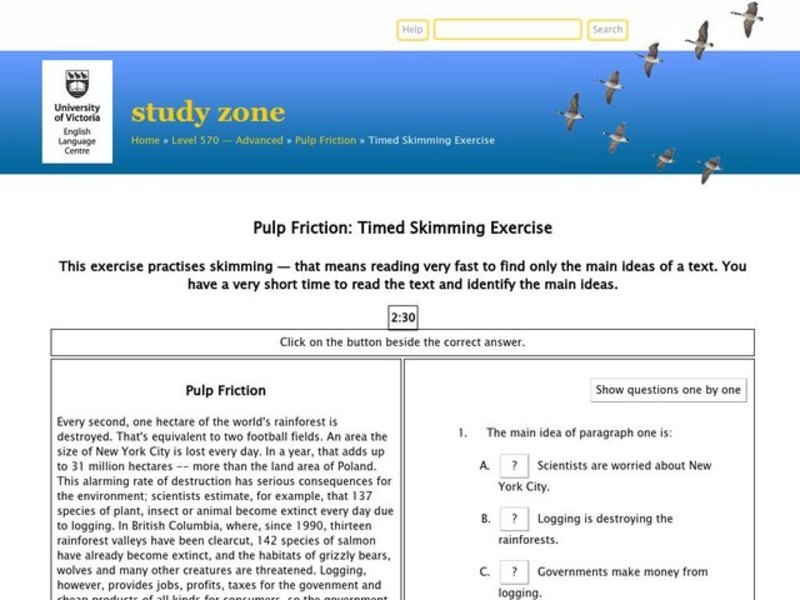 Skimming Exercise Interactive