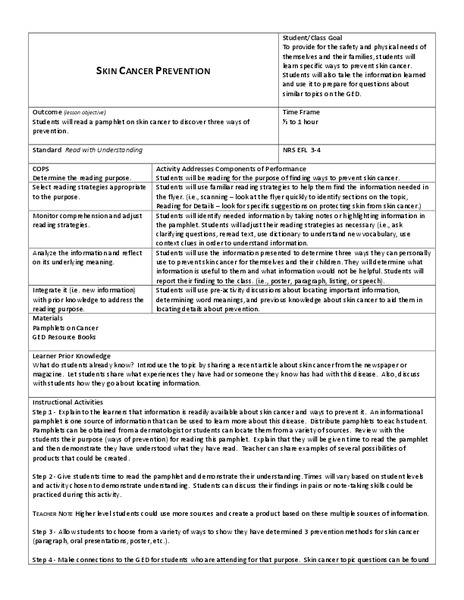 Skin Cancer Prevention Lesson Plan