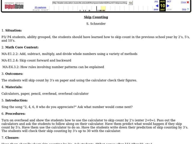 Skip Counting Lesson Plan