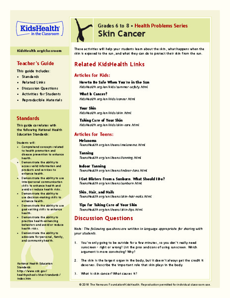 Skin Cancer: Grades 6-8 Lesson Plan