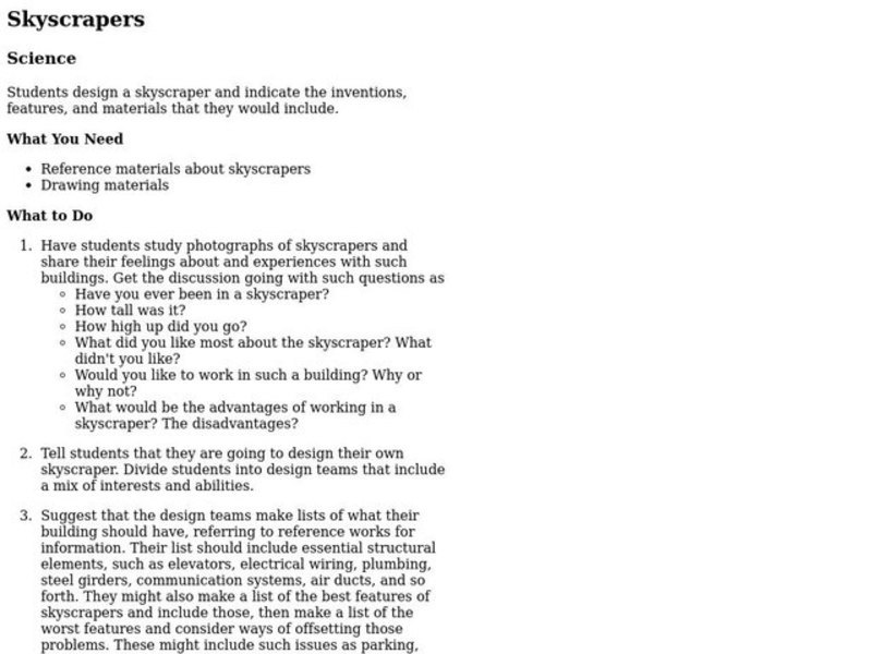 Skyscrapers Lesson Plan