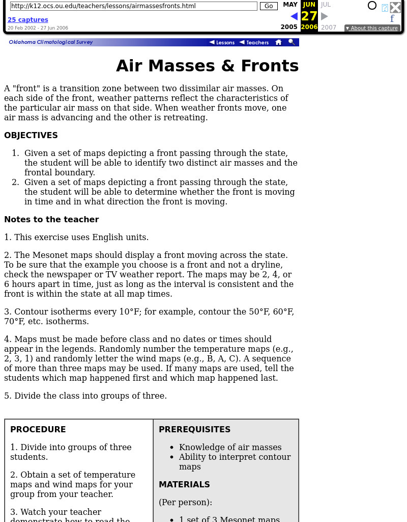 Air Masses & Fronts Lesson Plan