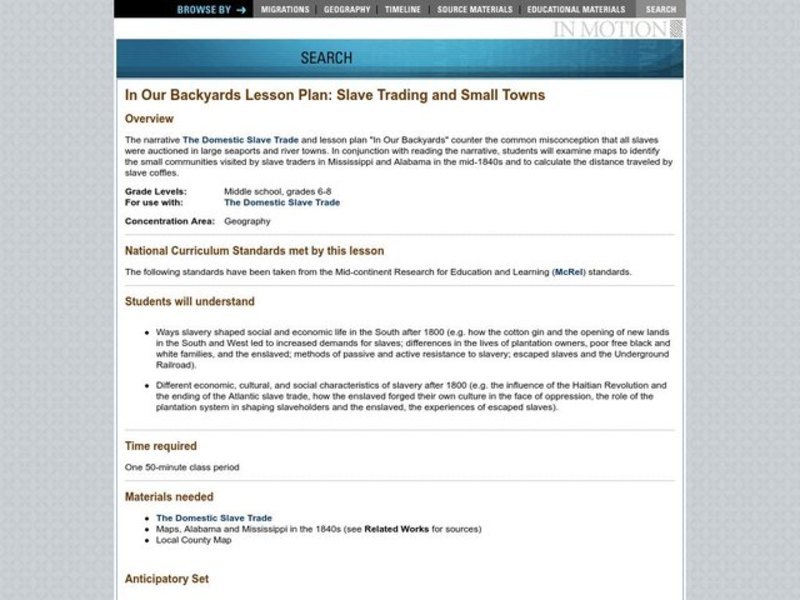 SLAVE TRADING AND SMALL TOWNS Lesson Plan