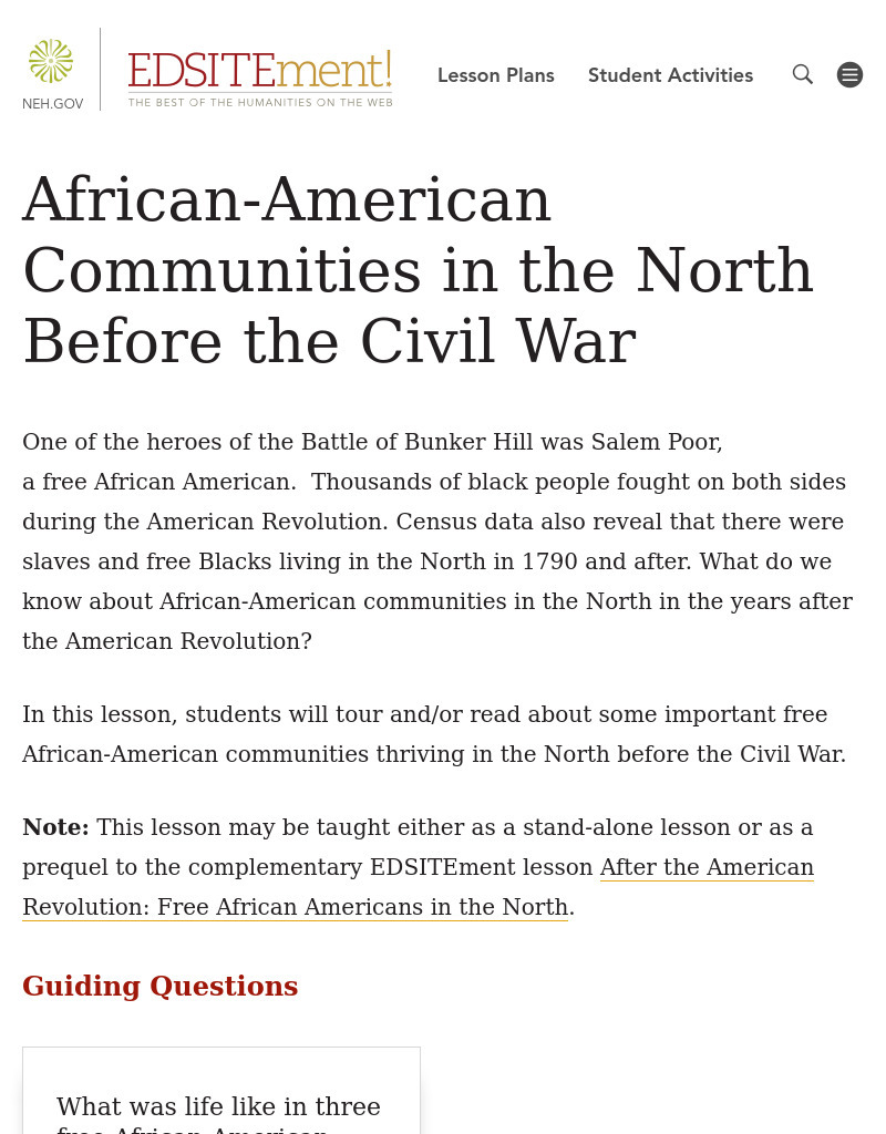 African-American Communities in the North Before the Civil War Lesson Plan