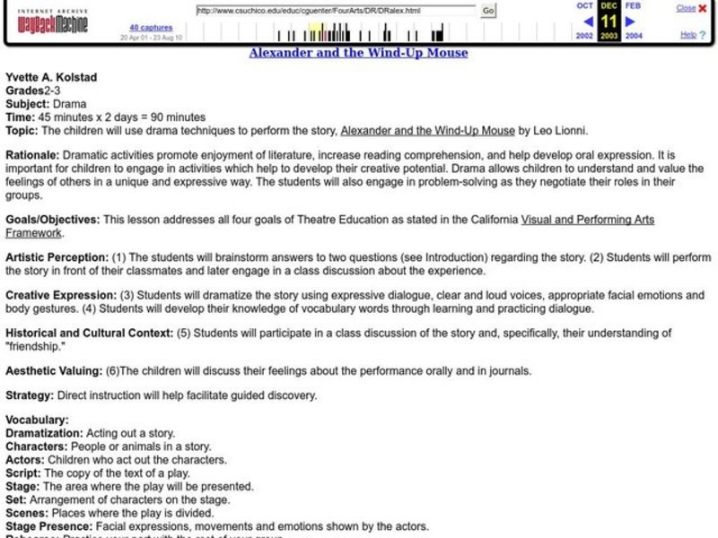 Alexander and the Wind-Up Mouse Lesson Plan