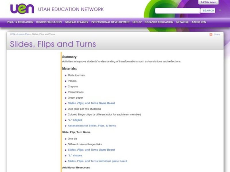 Slides, Flips and Turns Lesson Plan