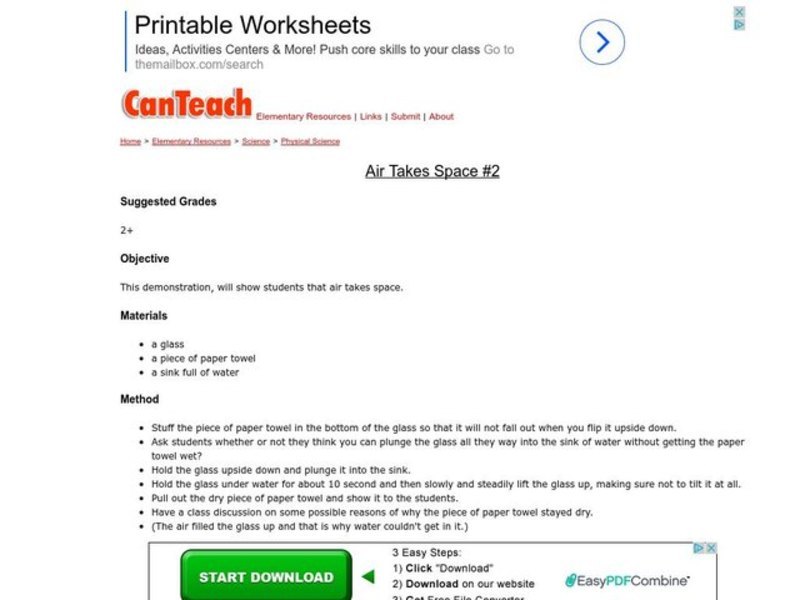 Air Takes Space Lesson Plan