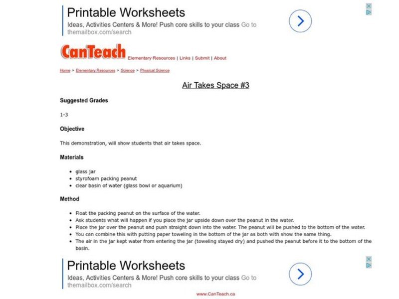 Air Takes Space Lesson Plan