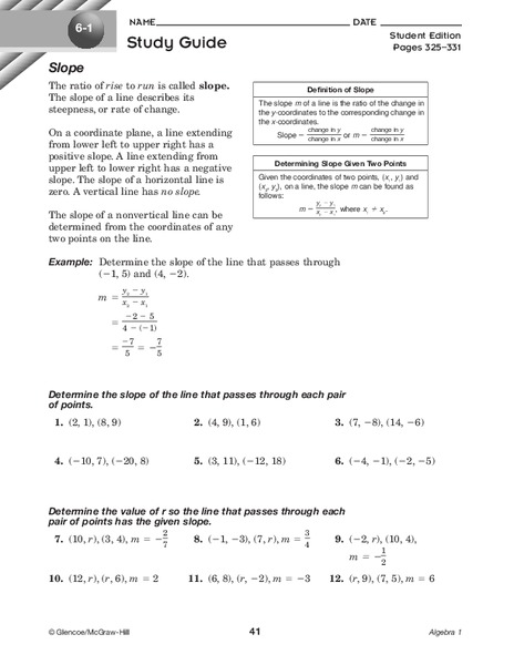 Slope Worksheet