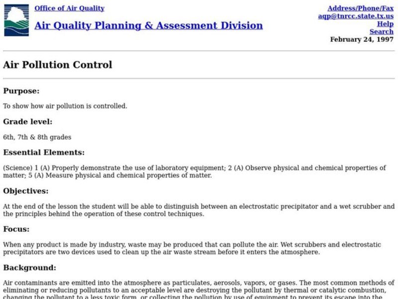 Air Pollution Control Lesson Plan
