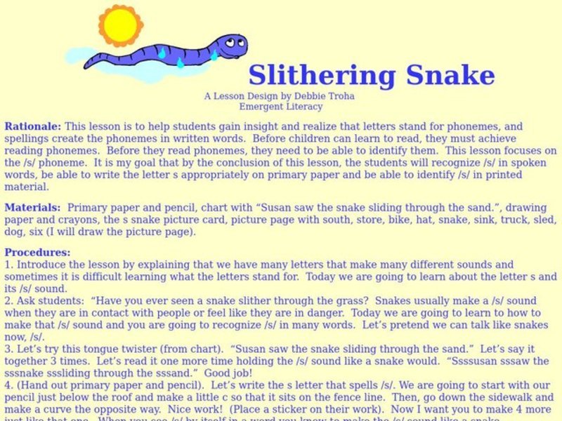 Slithering Snake Lesson Plan