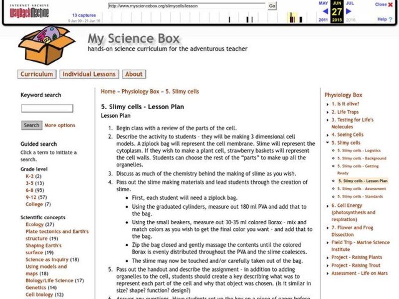 Slimy Cells Lesson Plan
