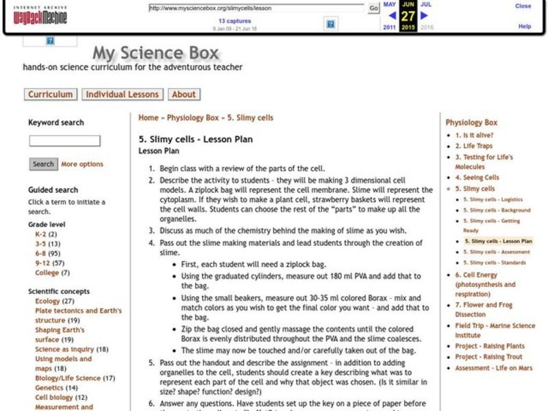 Slimy cells Lesson Plan