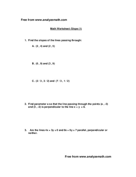 Slope Worksheet