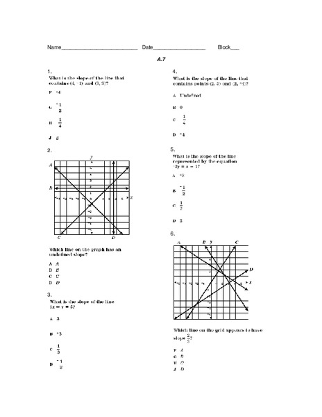 Slope of a Line Worksheet