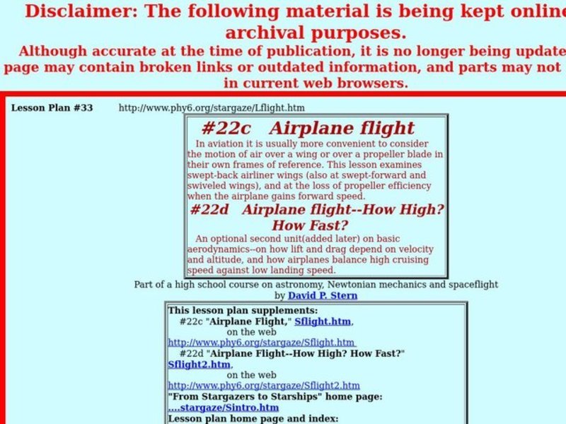 Airplane flight Lesson Plan