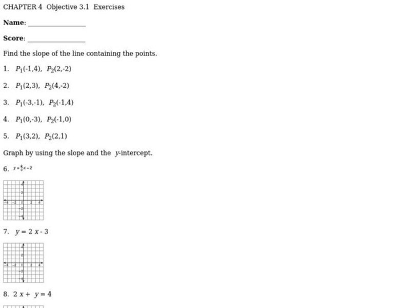 Slope of a Line Worksheet