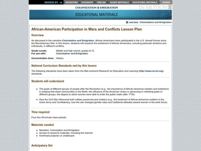 African-American Participation in Wars and Conflicts Lesson Plan
