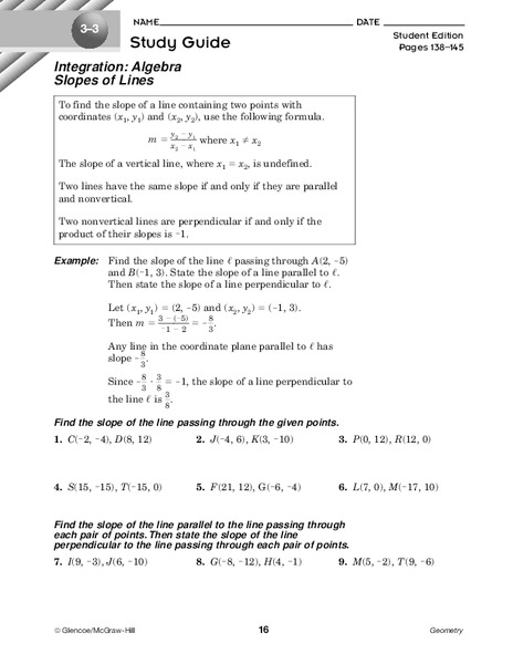 Slopes of Lines Worksheet