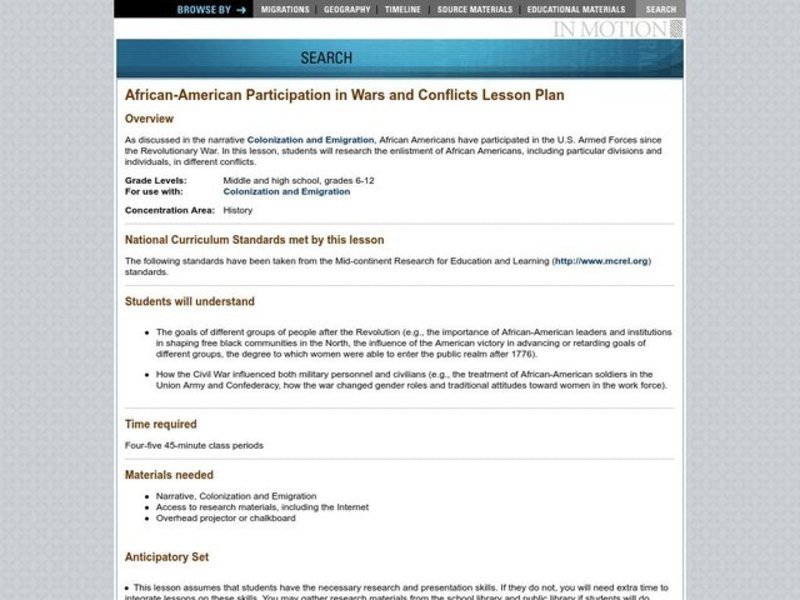 African-American Participation in Wars and Conflicts Lesson Plan
