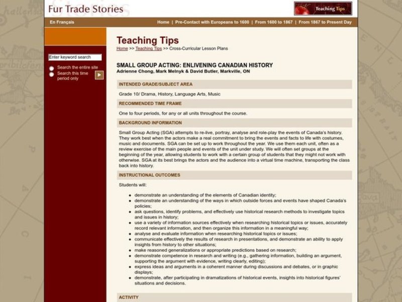 Small Group Acting: Enlivening Canadian History Lesson Plan