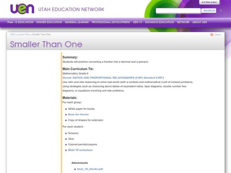 Smaller Than One Lesson Plan