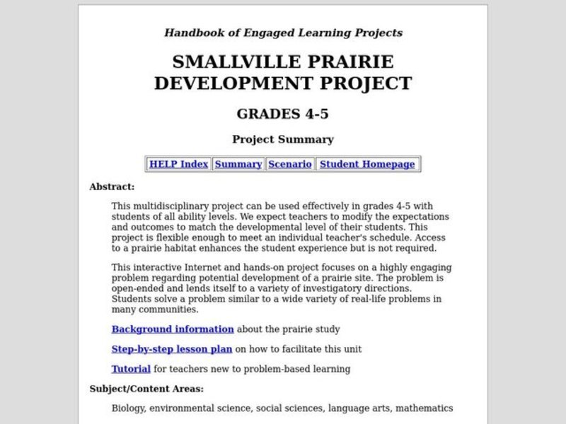 Smallville Prairie Development Project Lesson Plan