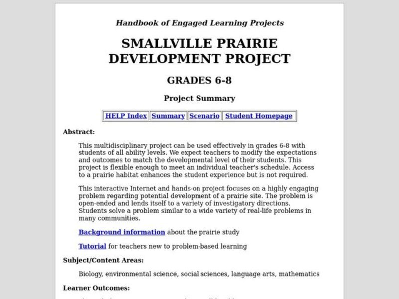 Smallville Prairie Development Project Lesson Plan