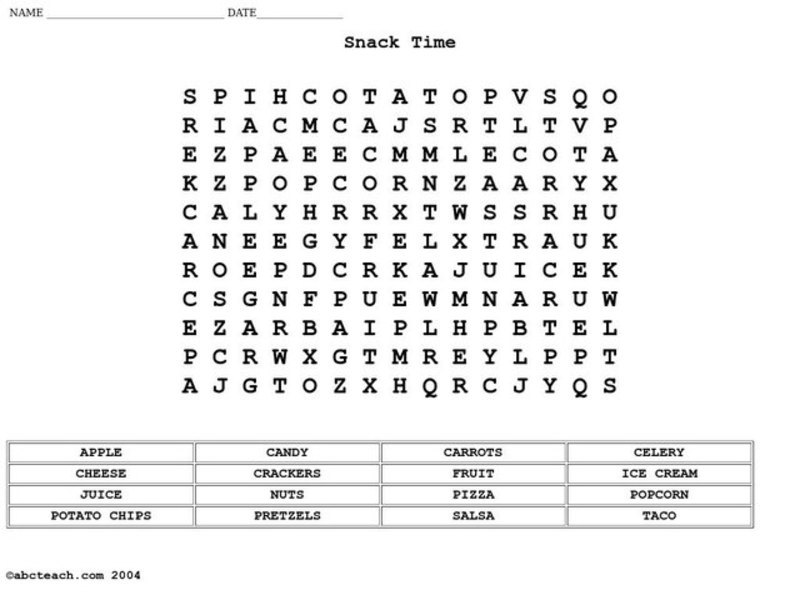 Snack Time Worksheet