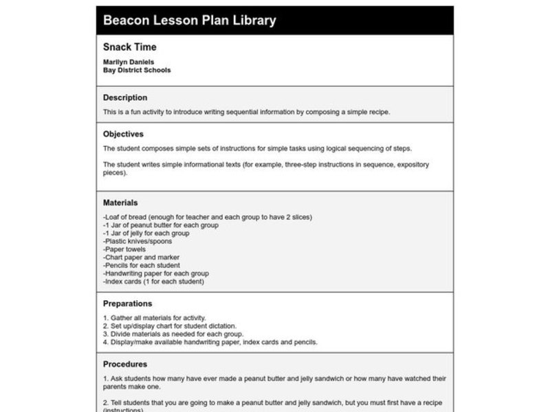 SNACK TIME Lesson Plan
