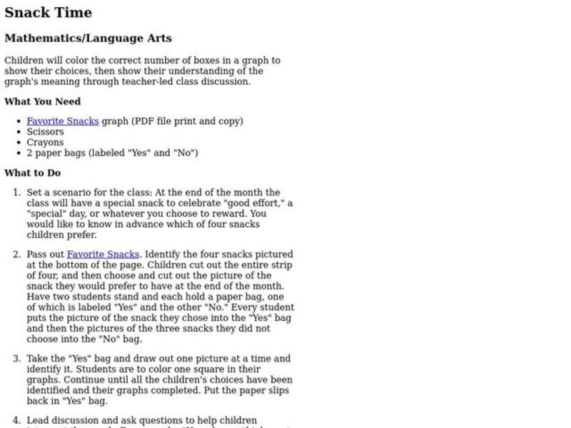 Snack Time Lesson Plan