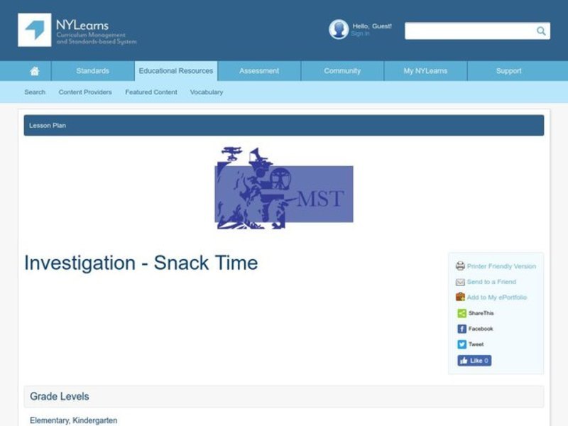 Snack Time Lesson Plan