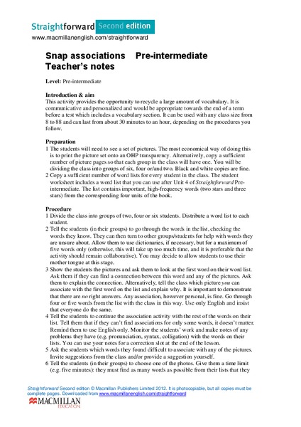 Snap Associations Lesson Plan