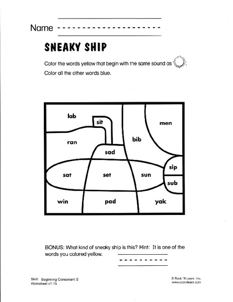 Sneaky Ship Worksheet