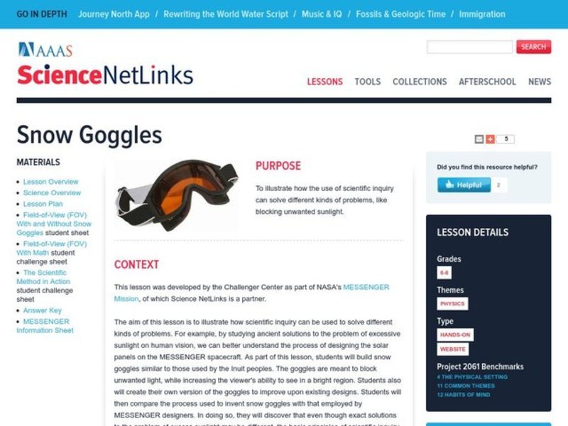 Snow Goggles Lesson Plan