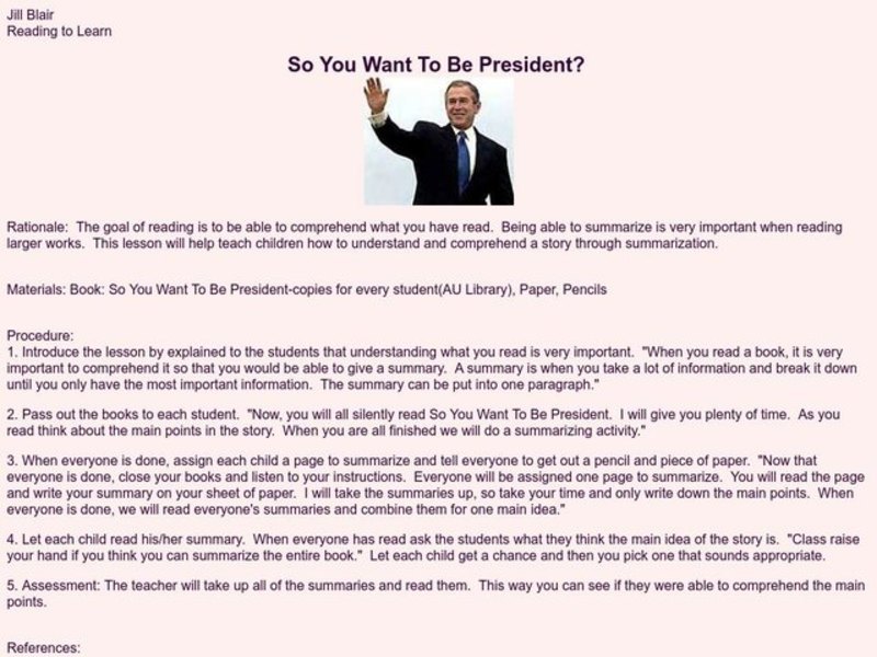 So You Want to be President? Lesson Plan