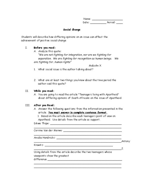 Social Change Worksheet