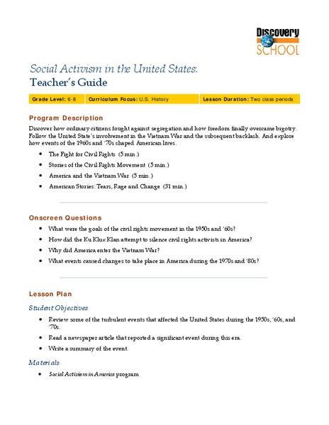 Social Activism in the United States Lesson Plan