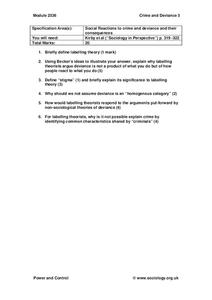 Social Reactions to Crime and Deviance Worksheet
