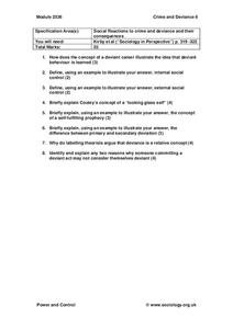 Social Reactions to Crime and Deviance Worksheet