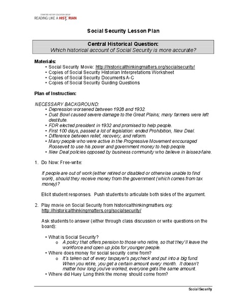 Social Security Lesson Plan