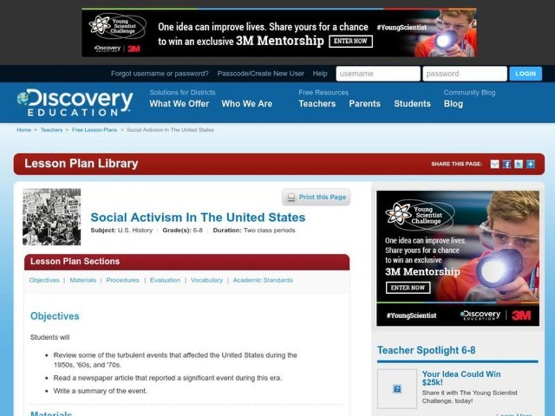 Social Activism In The United States Lesson Plan