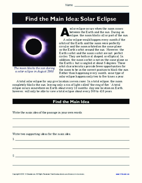Solar Eclipse Worksheet